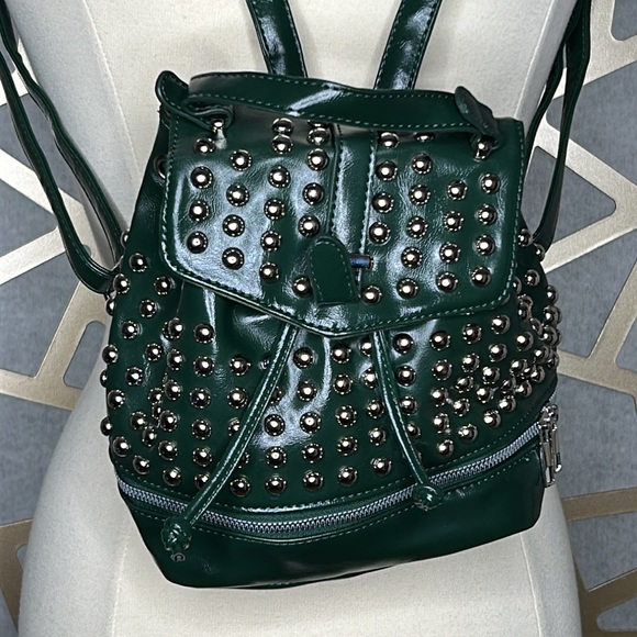 Faux Leather Green‎ Mini Backpack With Rivets - Picture 2 of 7